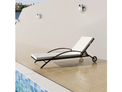 vidaXL Zahradní lehátko s poduškou a kolečky polyratan černé