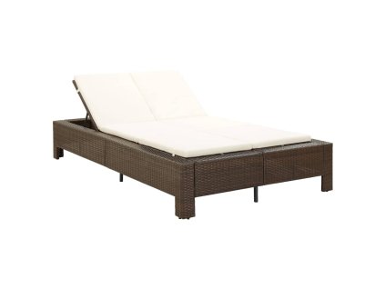 vidaXL Dvojité zahradní lehátko s poduškou hnědé polyratan