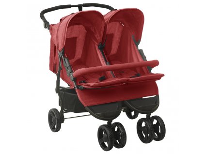 vidaXL Dvojitý kočárek červený ocel