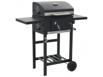 vidaXL Zahradní gril na dřevěné uhlí s poličkou černý