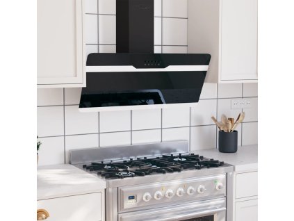 vidaXL Nástěnná digestoř 90 cm ocel a tvrzené sklo černá