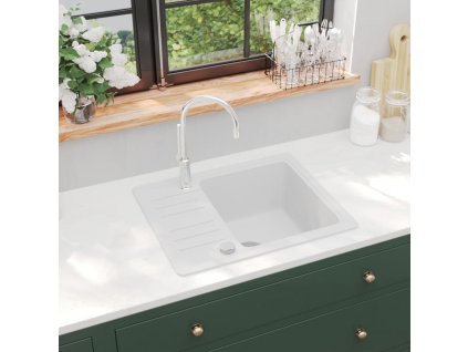 vidaXL Žulový kuchyňský dřez jednoduchý bílý