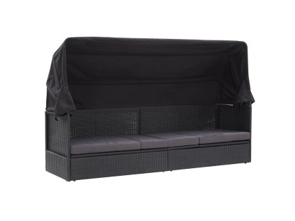 vidaXL Zahradní rozkládací pohovka s baldachýnem polyratan černá