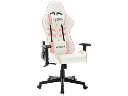 vidaXL Herní židle bílá a růžová umělá kůže