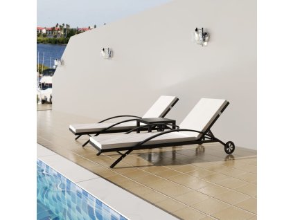 vidaXL Zahradní lehátka se stolkem polyratan černá