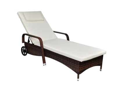 vidaXL Zahradní lehátko s poduškou a kolečky polyratan hnědé