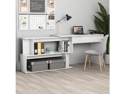 vidaXL Rohový psací stůl bílý vysoký lesk 200 x 50 x 76 cm dřevotříska