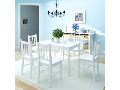 vidaXL Sedmidílný jídelní set z borového dřeva bílý