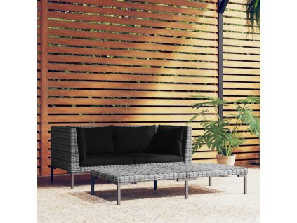 vidaXL 3dílná zahradní sedací souprava tmavě šedá polokulatý polyratan