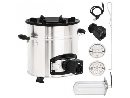 vidaXL Vařič na dřevo s USB ventilátorem stříbrný 35,5x26x28 cm ocel