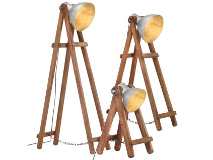 vidaXL Stojací lampy 3 ks stříbrné E27 masivní mangovníkové dřevo