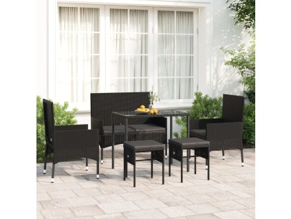 vidaXL 6dílná zahradní sedací souprava s poduškami černá polyratan