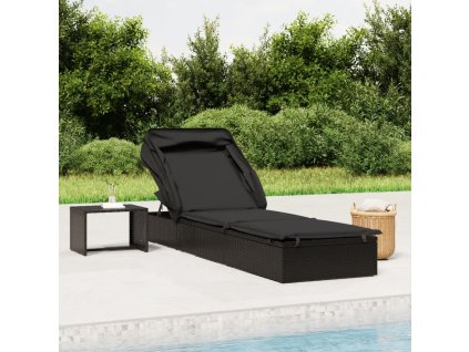 vidaXL Lehátko se skládací střechou černé 213 x 63 x 97 cm polyratan