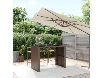 vidaXL Barový stůl se skleněnou deskou hnědý 145x80x110 cm polyratan
