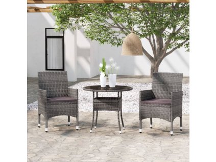 vidaXL 3dílný zahradní jídelní set polyratan šedý