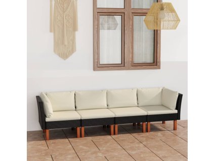 vidaXL 4místná zahradní pohovka s poduškami černá polyratan