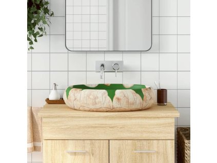 vidaXL Umyvadlo na desku zelené a hnědé oválné 59x40x15 cm keramika