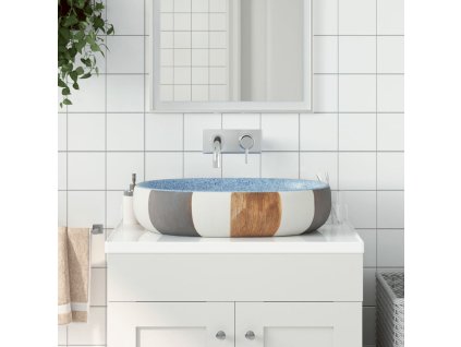 vidaXL Umyvadlo na desku vícebarevné oválné 59 x 40 x 14 cm keramika