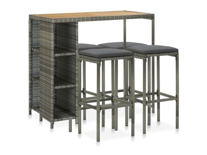 vidaXL 5dílný zahradní barový set s poduškami polyratan šedý