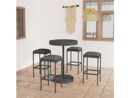 vidaXL 5dílný zahradní barový set s poduškami polyratan šedý