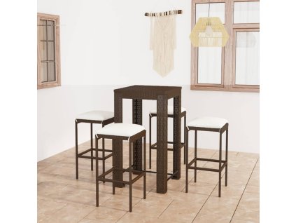 vidaXL 5dílný zahradní barový set s poduškami polyratan hnědý