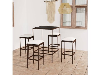 vidaXL 5dílný zahradní barový set s poduškami polyratan hnědý