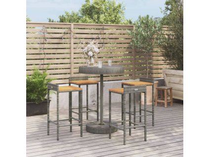 vidaXL 5dílný zahradní barový set šedý polyratan a masivní akácie