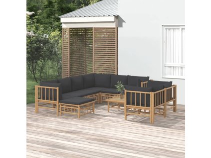 vidaXL 10dílná zahradní sedací souprava tmavě šedé podušky bambus