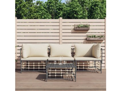 vidaXL 4dílná zahradní sedací souprava s poduškami antracit polyratan