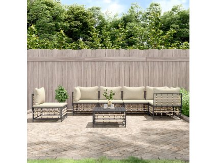 vidaXL 7dílná zahradní sedací souprava s poduškami antracit polyratan