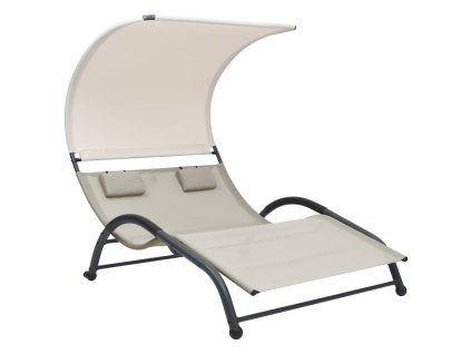 vidaXL Dvojité zahradní lehátko s baldachýnem textilen krémové