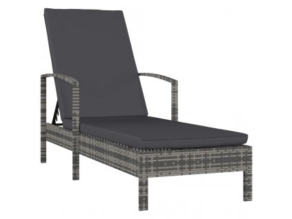 vidaXL Zahradní lehátko s područkami polyratan šedé