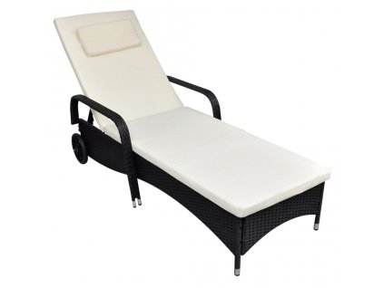 vidaXL Zahradní lehátko s poduškou a kolečky polyratan černé