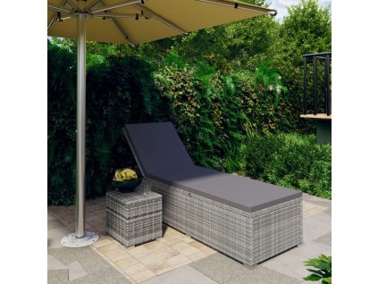 vidaXL Zahradní lehátko s poduškou a čajovým stolkem polyratan šedé