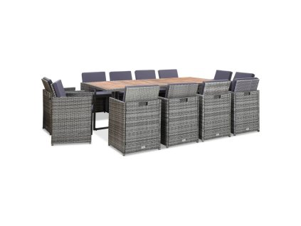 vidaXL 13dílný zahradní jídelní set s poduškami polyratan antracitový