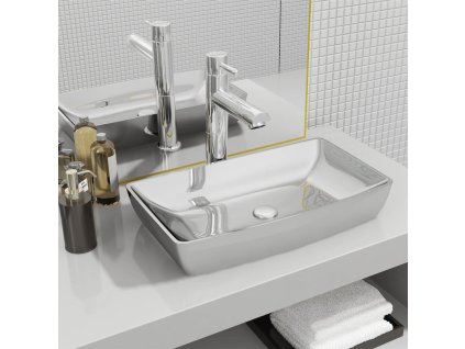 vidaXL Umyvadlo 71 x 38 x 13,5 cm keramické stříbrné