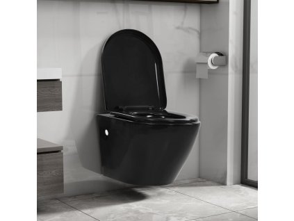 vidaXL Závěsné WC bez okraje keramické černé
