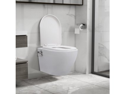 vidaXL Závěsné WC bez oplachového kruhu s funkcí bidetu keramické bílé