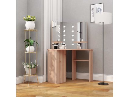 vidaXL Rohový toaletní stolek s LED světlem dub 111 x 54 x 141,5 cm