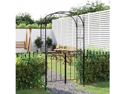 vidaXL Zahradní oblouk s brankou černý 108 x 45 x 235 cm ocel