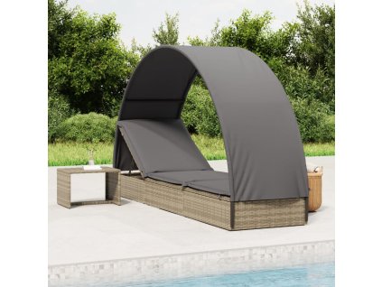 vidaXL Lehátko s kulatou střechou šedé 211 x 57 x 140 cm polyratan