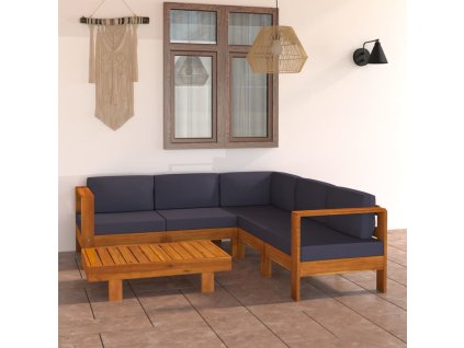 vidaXL 6dílná zahradní sedací souprava s tmavě šedými poduškami akácie