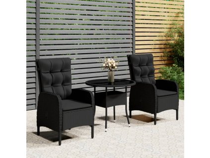 vidaXL 3dílný zahradní bistro set polyratan černý