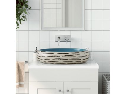 vidaXL Umyvadlo na desku vícebarevné oválné 59 x 40 x 15 cm keramika