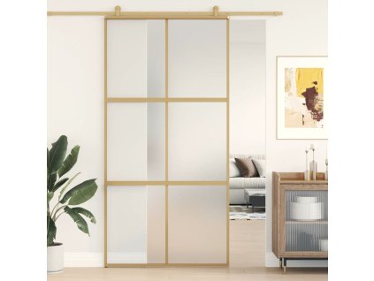 vidaXL Posuvné dveře zlaté 102,5 x 205 cm mléčné ESG sklo a hliník