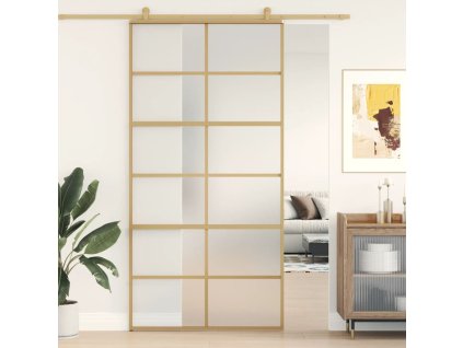 vidaXL Posuvné dveře zlaté 102,5 x 205 cm mléčné ESG sklo a hliník