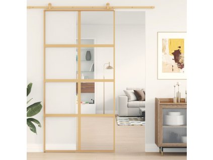 vidaXL Posuvné dveře zlaté 102,5 x 205 cm čiré ESG sklo a hliník