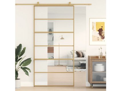 vidaXL Posuvné dveře zlaté 102,5 x 205 cm čiré ESG sklo a hliník