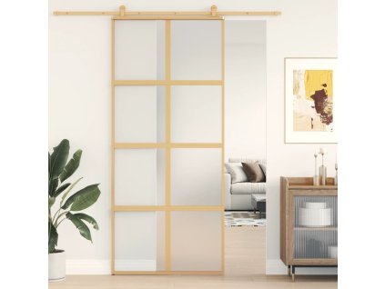 vidaXL Posuvné dveře zlaté 90 x 205 cm mléčné ESG sklo a hliník