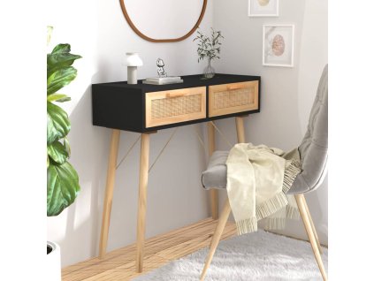 vidaXL Konzolový stolek černý 80x30x75 cm borovice a přírodní ratan